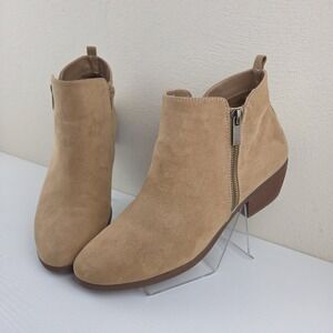 Toetos Bootie Faux Suede Tan‎ Side Zip Block Heel Women's Boots Size 9 M